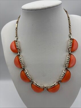 Vintage Apricot Orange Semi-Circle Thermoset Link Necklace JP466